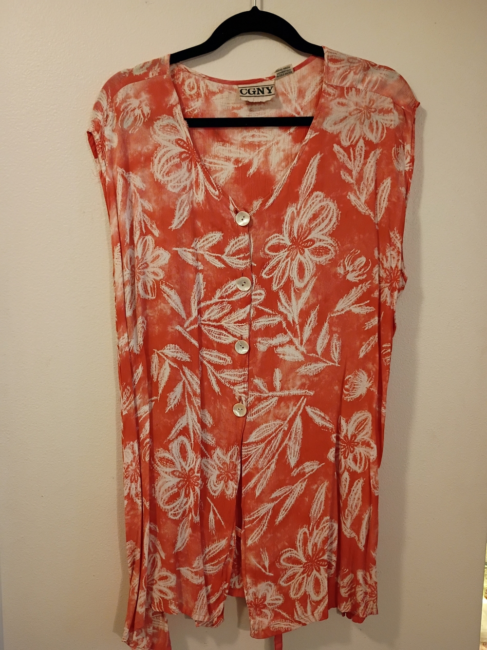 Coral Floral Button-Front Women's Top